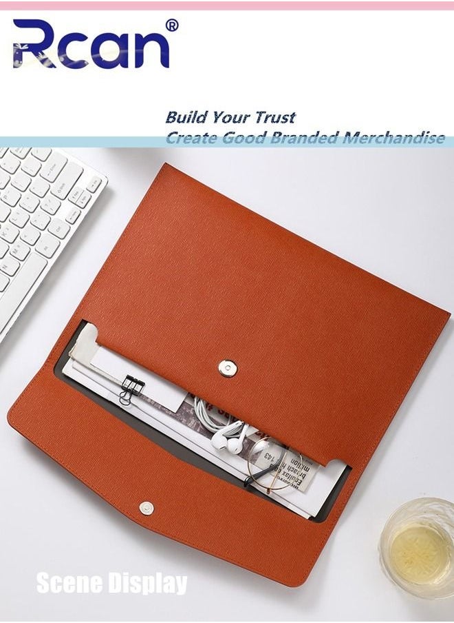 Pu Leather A4 File Bag Multi Functional Portable Large Capacity Waterproof Information Bag Envelope Type Magnetic Suction Snap File Storage Folder Business Bag Suitable for School Office Home