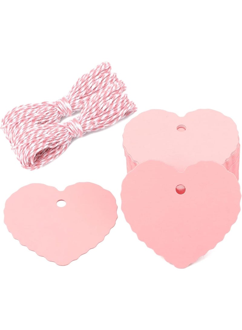 Luckam 100Pcs Heart Shaped Gift Tags, Pink Present Tags with String, Blank Hanging Labels for Valentine's Day Presents, Wedding Favors, Birthday Party Wrapping, Christmas Gift Decorations - Image 1