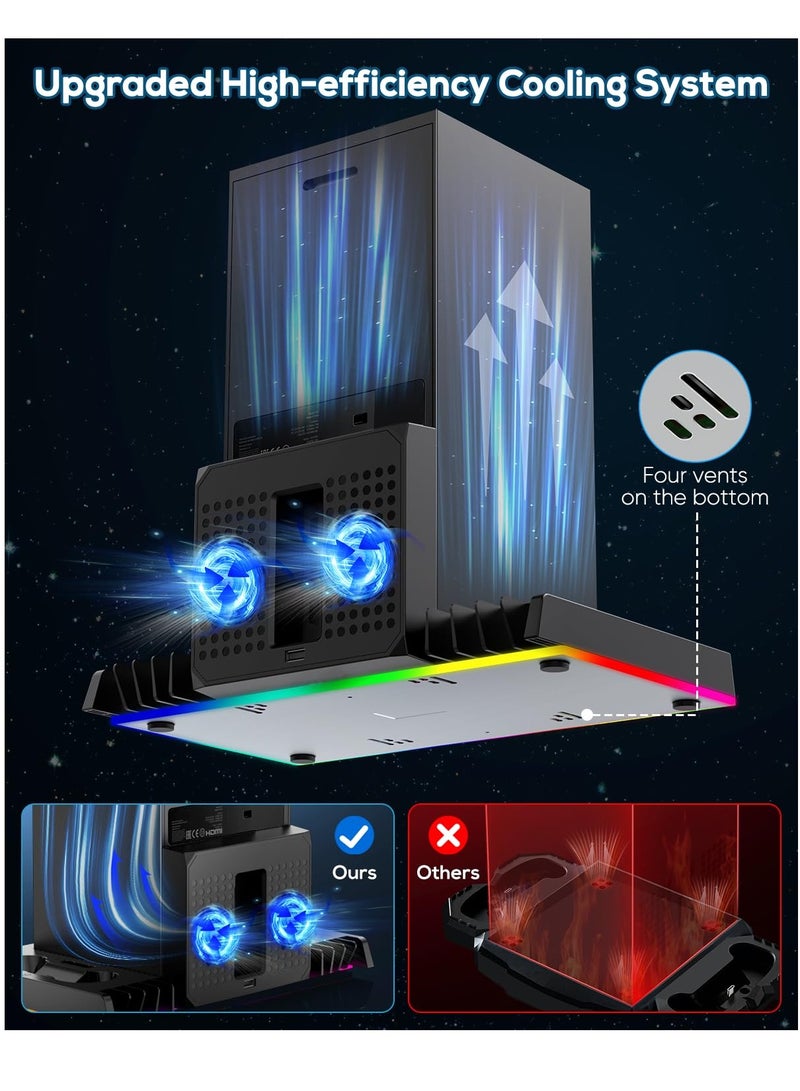 SOLARAE مروحة تبريد لجهاز Xbox Series X ووحدة التحكم، محطة شحن مروحة تبريد RGB المحسّنة، قاعدة تبريد، قاعدة شحن مزدوجة لاسلكية ونظام تبريد مع 15 وضع إضاءة ملون - Image 2