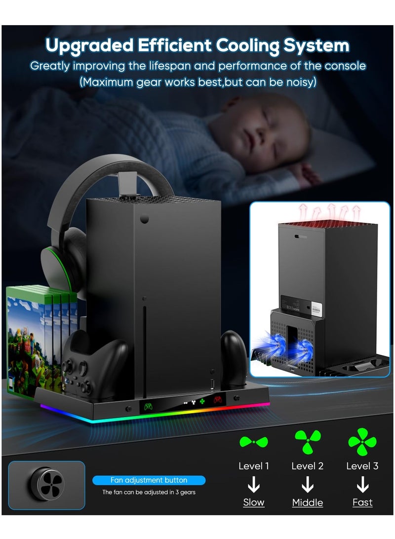 SOLARAE مروحة تبريد لجهاز Xbox Series X ووحدة التحكم، محطة شحن مروحة تبريد RGB المحسّنة، قاعدة تبريد، قاعدة شحن مزدوجة لاسلكية ونظام تبريد مع 15 وضع إضاءة ملون - Image 5