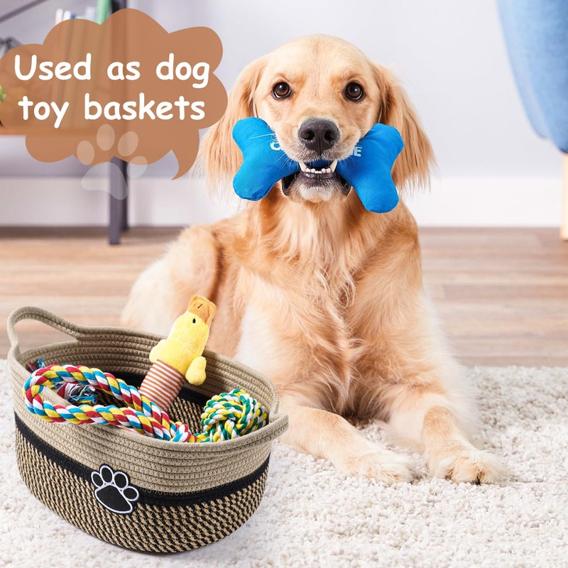 STOBSK Small Woven Baskets For Organizing Rope Storage Basket With Handle Cute Cotton Nursery Gift Dog Toy Bins Organizer-Black&Beige - Image 5