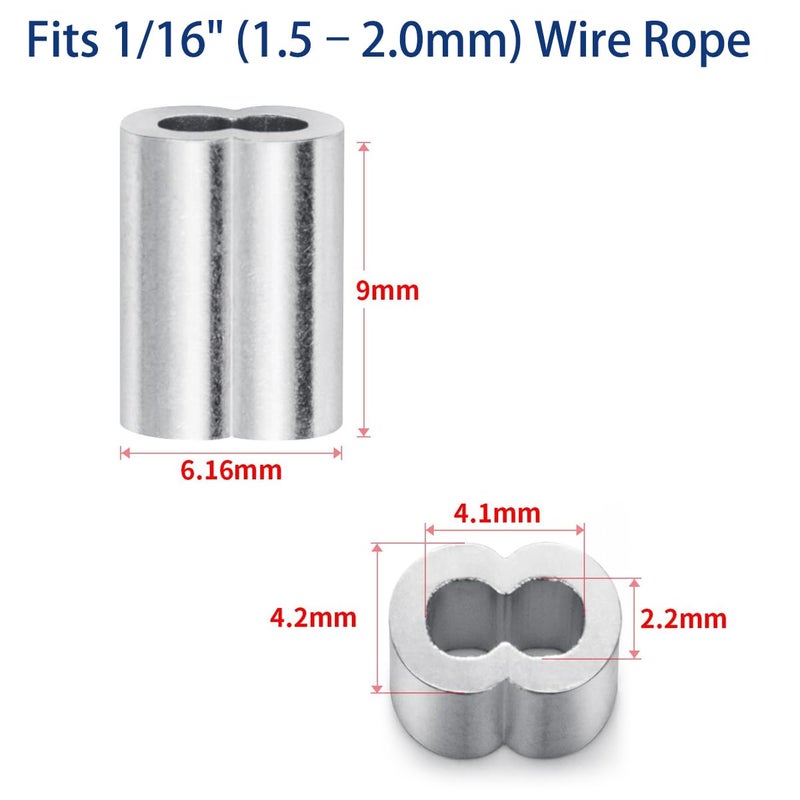Petutu 1/16" (1.5â€“2.0mm) Aluminum Crimping Loop Sleeve 200PCS, Cable Ferrule Wire Rope Sleeves - Image 2