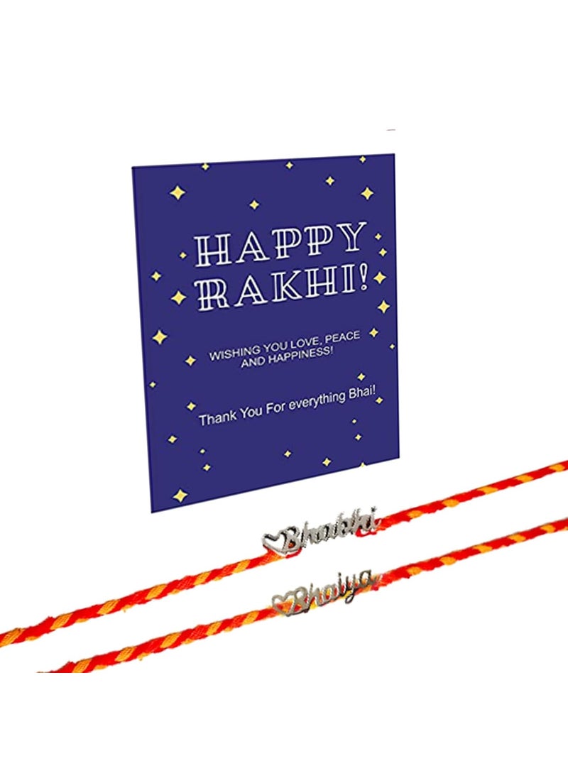NorthLand - Northland Bhaiya Bhabhi Rakhi Set - Happy Rakhi Greeting Card with Silver Rakhi for Bhaiya and Bhabhi - Image 1