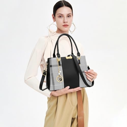 KKXIU 3 Zippered Compartments Purses and Handbags for Women Top Handle Satchel Shoulder Ladies Bags (B-black stripe) - Image 2