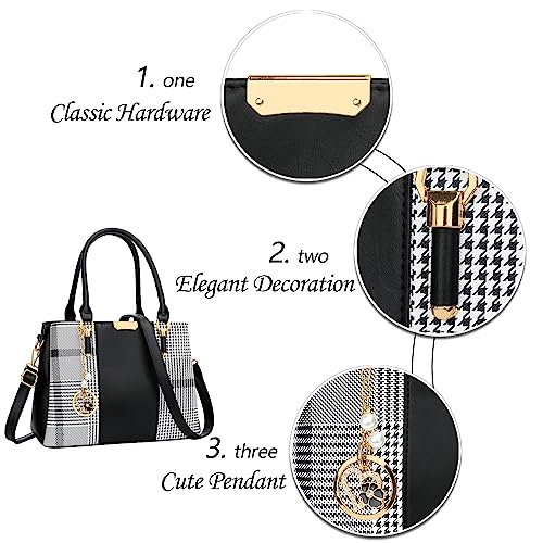 KKXIU 3 Zippered Compartments Purses and Handbags for Women Top Handle Satchel Shoulder Ladies Bags (B-black stripe) - Image 3