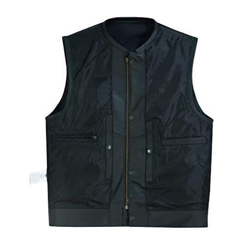 Leatherick Mens Leather Motorcycle Vest | SOA Club Style Biker Vest for Men with 8 Inside Pockets, Dual Closure Riding Gear (XL, Black (Collarless)) - Image 4