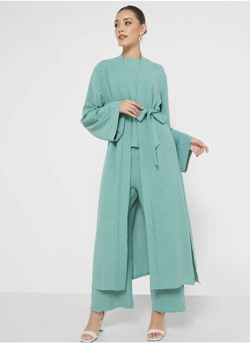 Khizana Kimono Set With Sleevless Top & Pant
