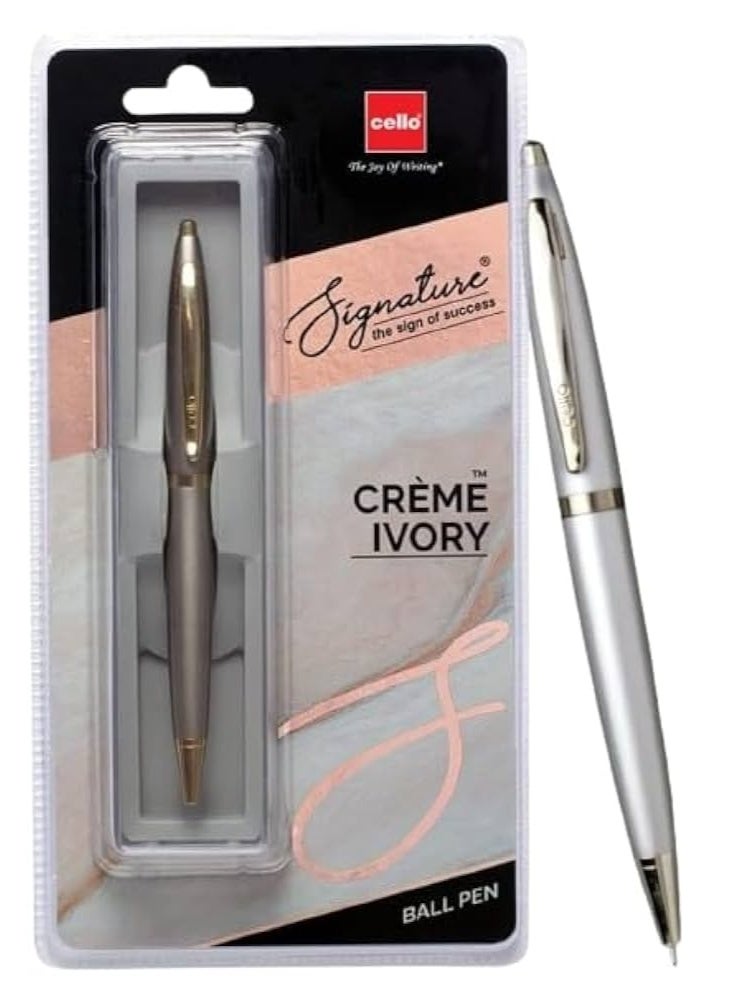 Cello 1-Piece Signature Creme Ivory Slim Ballpoint Pen Blue Ink - Image 1