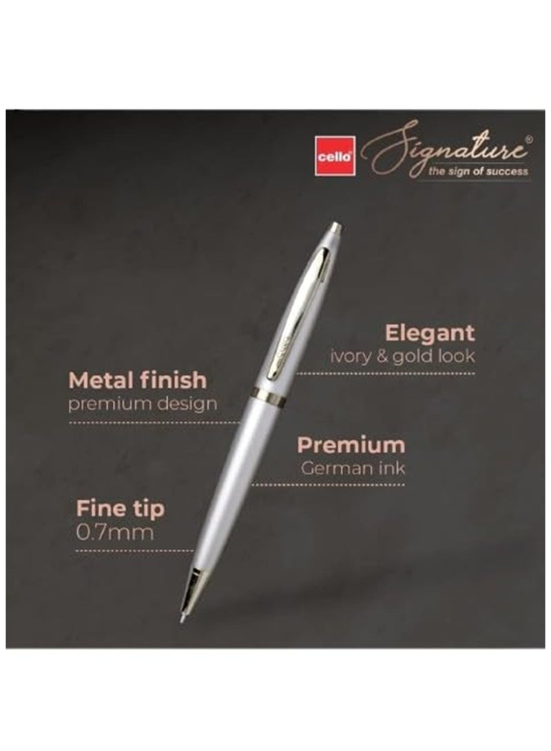 Cello 1-Piece Signature Creme Ivory Slim Ballpoint Pen Blue Ink - Image 2