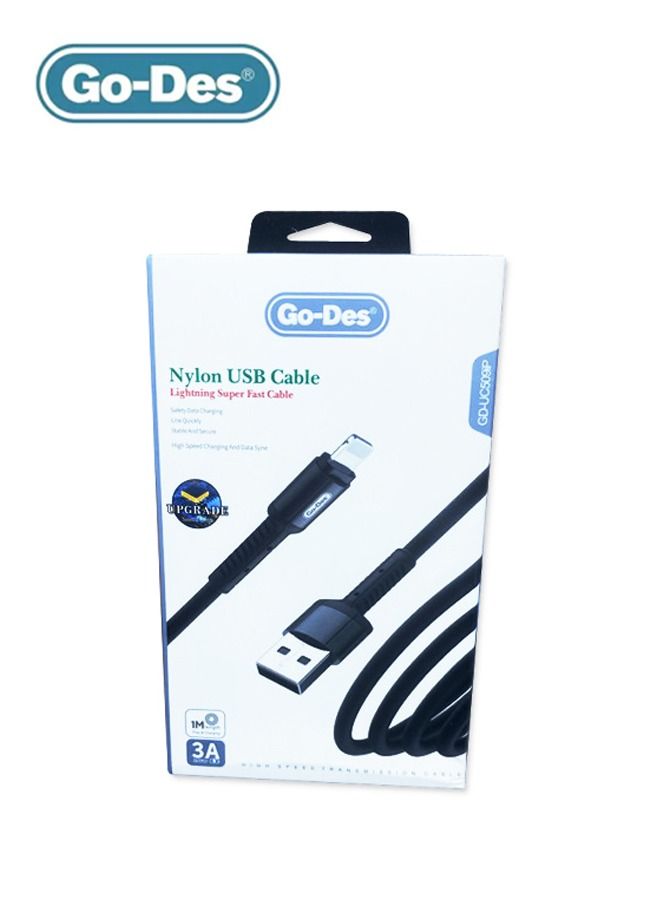 جو-ديز كابل بيانات Go-Des نايلون لايتنينج فائق السرعة 1 متر GD-UC509iP - أسود - Image 1