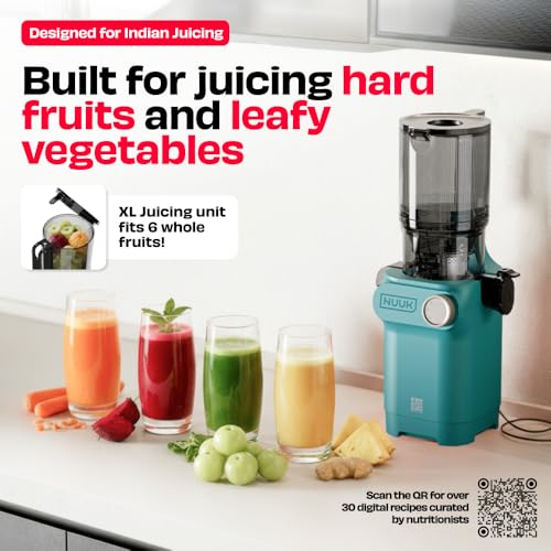 NUUK DRIP Cold Press Juicer For Home | Max Nutrition | Easily Juices Hard Fruits & Veggies | No Chopping with 108mm Wide Chute | Easy Assembly & Cleaning | Tritan Jars for Max Safety | 6 Year Warranty - Image 3