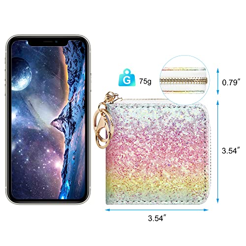 GEEAD Small Glitter Wallet for Women Girls Mini Coin Purse Pouches with Key Ring for Christmas (Colourful - B) - Image 3