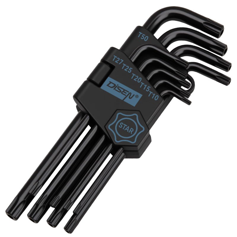 DISEN 9 Pieces Torx Star Allen Wrench Set Long Arm Star Key Set T10T50 Chrome Vanadium Steel