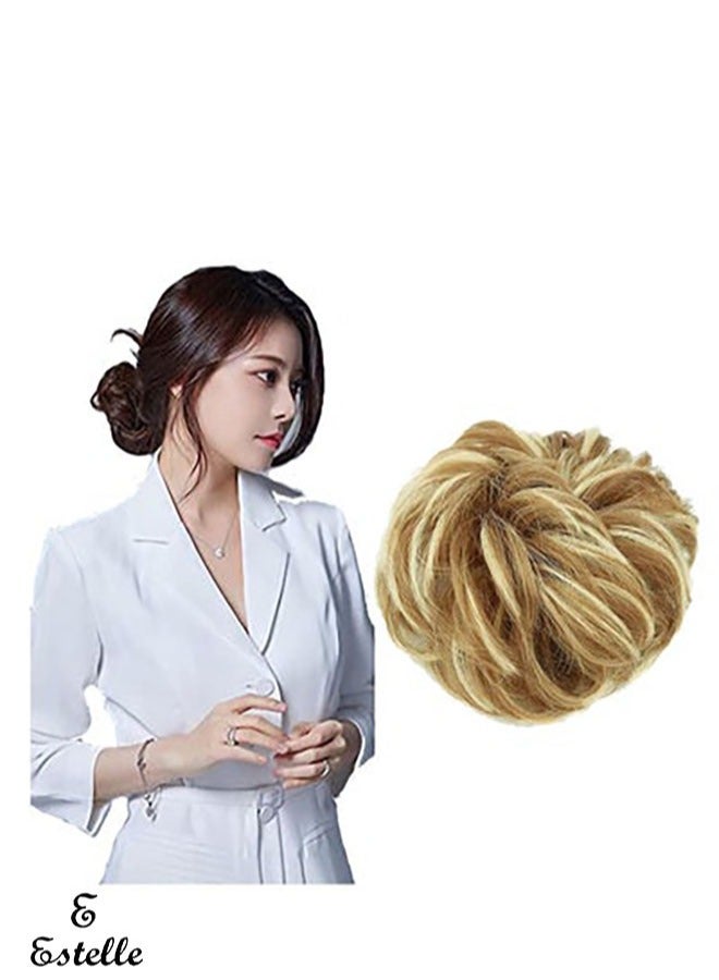 إستيل فوضوي الشعر سكرانشي مع شريط مطاطي مرن ذيل حصان وصلات شعر أوبدو تشينيون دونات ذيل حصان شعر صناعي مجعد للنساء (اللون # 2H613) - Image 1