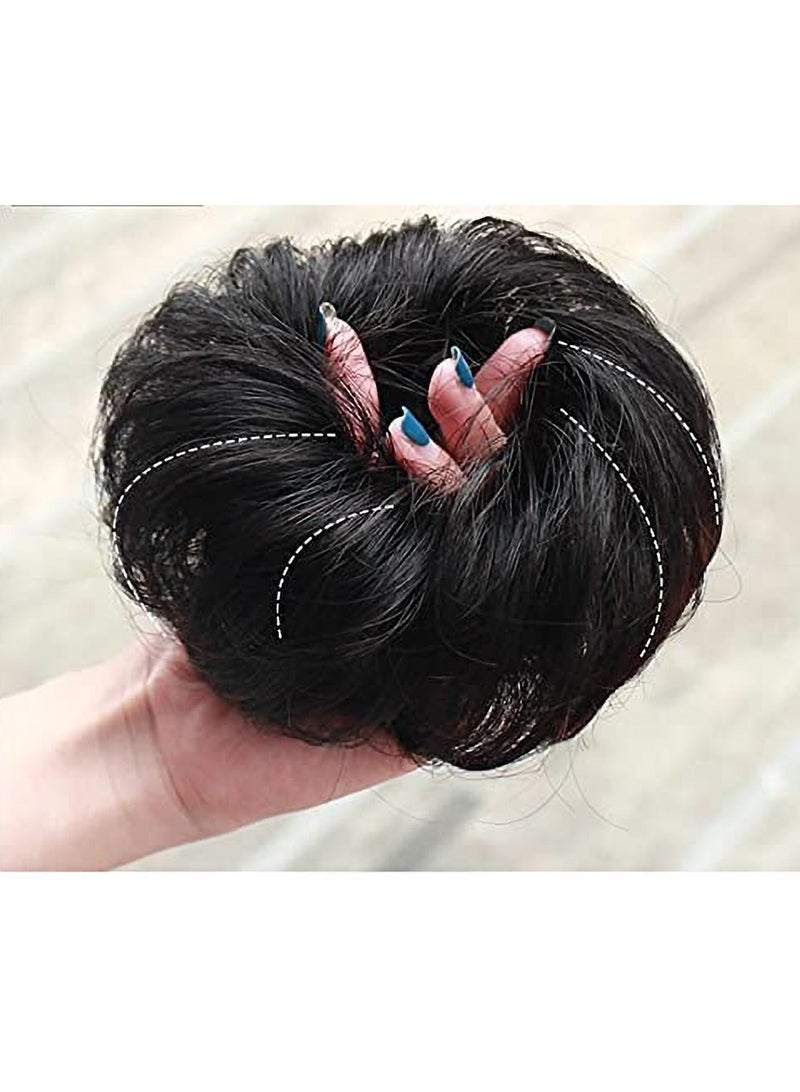 إستيل فوضوي الشعر سكرانشي مع شريط مطاطي مرن ذيل حصان وصلات شعر أوبدو تشينيون دونات ذيل حصان شعر صناعي مجعد للنساء (اللون # 2H613) - Image 5