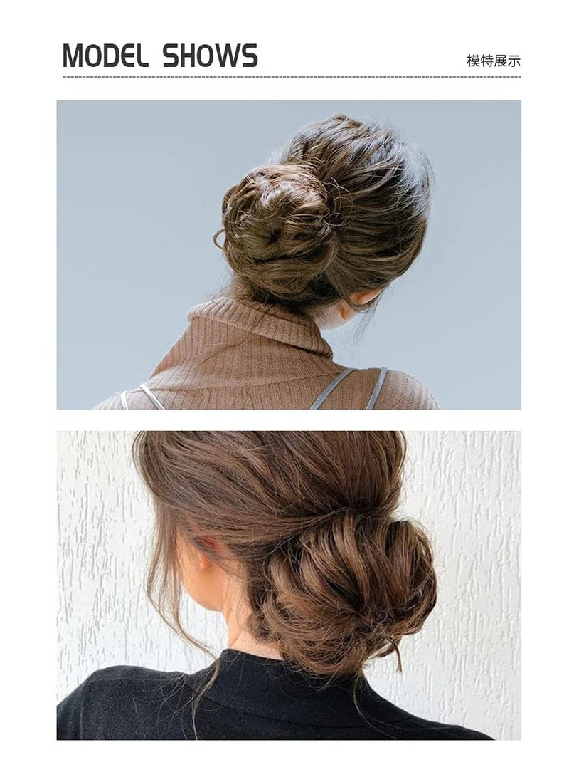 إستيل فوضوي الشعر سكرانشي مع شريط مطاطي مرن ذيل حصان وصلات شعر أوبدو تشينيون دونات ذيل حصان شعر صناعي مجعد للنساء (اللون # 2H613) - Image 3