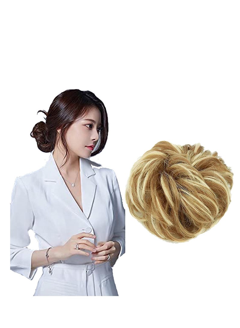 إستيل فوضوي الشعر سكرانشي مع شريط مطاطي مرن ذيل حصان وصلات شعر أوبدو تشينيون دونات ذيل حصان شعر صناعي مجعد للنساء (اللون # 2H613) - Image 2