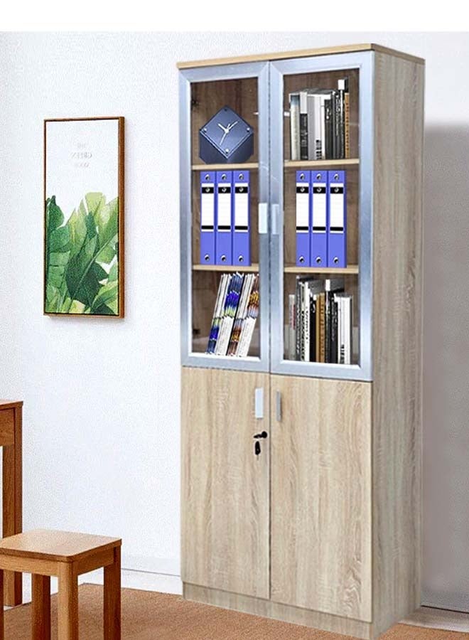 Generic Wooden Cabinet 2 Doors With Glass Modern Office File Cabinet 200x80x40 CM  - Image 3