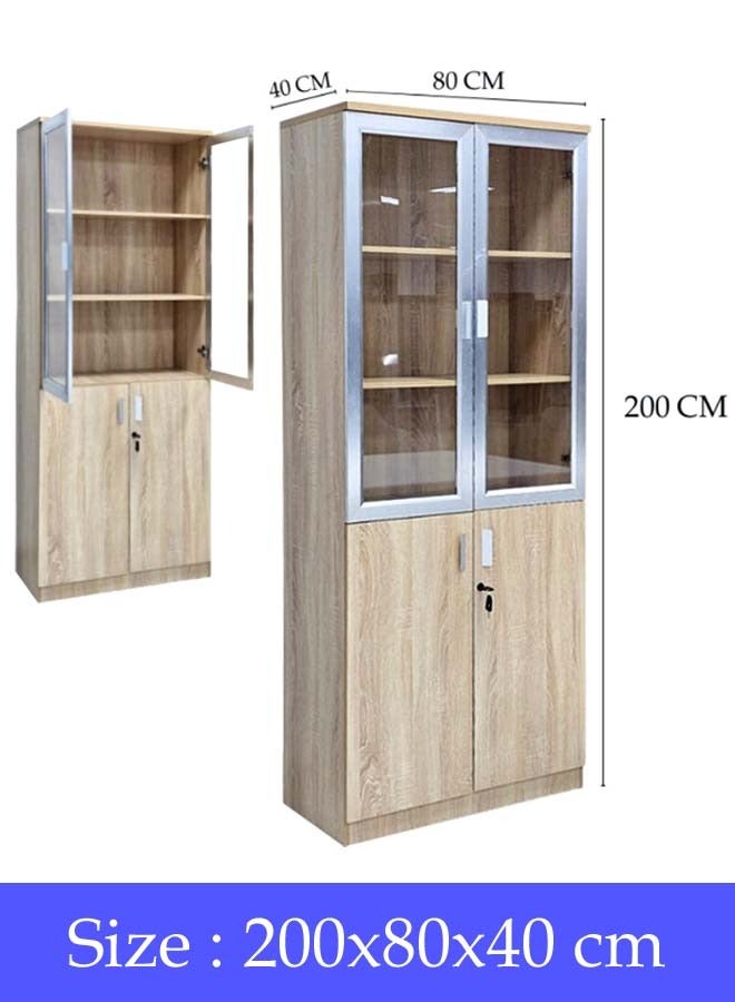 Generic Wooden Cabinet 2 Doors With Glass Modern Office File Cabinet 200x80x40 CM  - Image 5