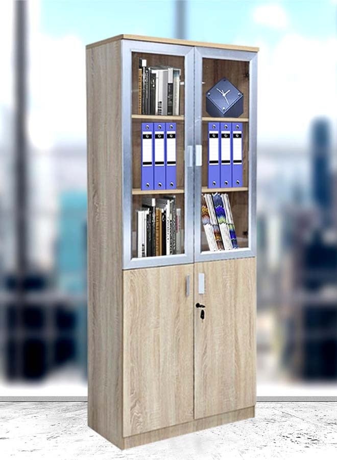 Generic Wooden Cabinet 2 Doors With Glass Modern Office File Cabinet 200x80x40 CM  - Image 1