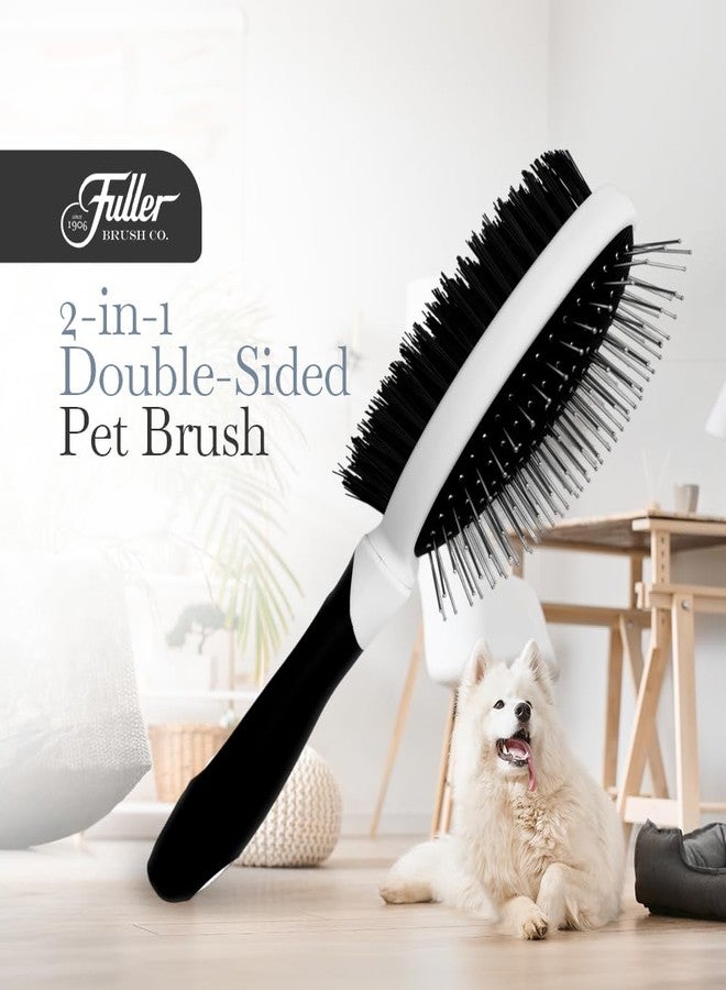 Fuller Brush 2-in-1 Double-Sided Pet Brush - Electroplated Round-Ended Steel Pins Positioned Into a Flexible Cushion on One Side & Nylon Bristles - Remove Shedding - Tool For Grooming Dogs & Cats - Image 2
