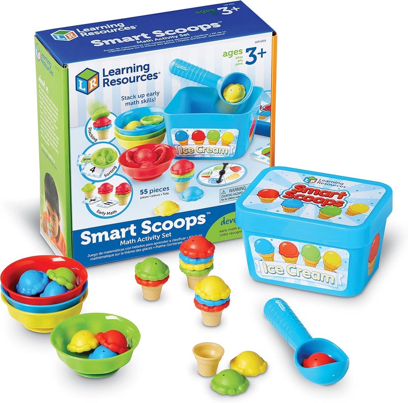 Learning Resources Smart Scoops Math Activity Set, Stacking, Sorting, Early Math Skills, 55 Pieces, Ages 3+ - Image 1
