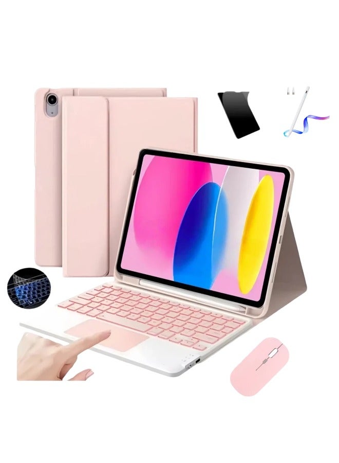 Keyboard Case for iPad 11th Generation(A16,2025) and 10th Generation(2022),Detachable 7 Color Backlit Keyboard,Stain-Resistant Cover,Portable Lightweight Keyboard Case with Triangle Stand, Pencil Holder,Includes Bluetooth Mouse, Screen Protector, Stylus ,Keyboard Cover,Pink - Image 1