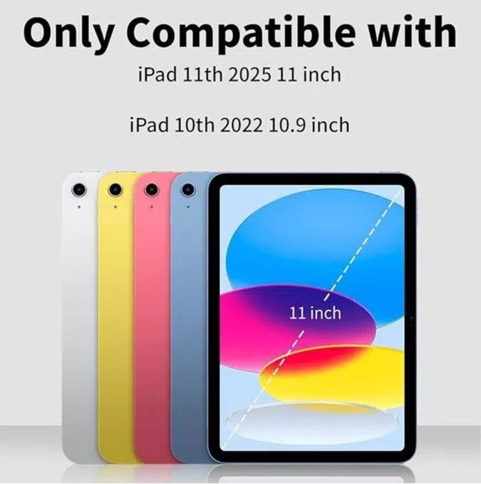 غطاذ لوحة مفاتيح مخصص لآيباد الجيل الحادي عشر (موديل لعام ٢٠٢٥) والجيل العاشر (لعام ٢٠٢٢)، مزود بلوحة مفاتيح قابلة للفصل مع إضاءة خلفية بسبعة ألوان، وغطاء خارجي مقاوم للبقع. يتميز التصميم بأنه خفيف الوزن وسهل التنقل، ومدمج مع حامل ثلاثي القوائم ثابت وحافظة مدمجة لقلم الكتابة. تشمل المجموعة الكاملة: فأرة لاسلكية بتقنية البلوتوث، واقي شاشة، قلم رقمي (ستايلس)، وغطاء سيليكوني إضافي للوحة المفاتيح. متوفر باللون الوردي - Image 4