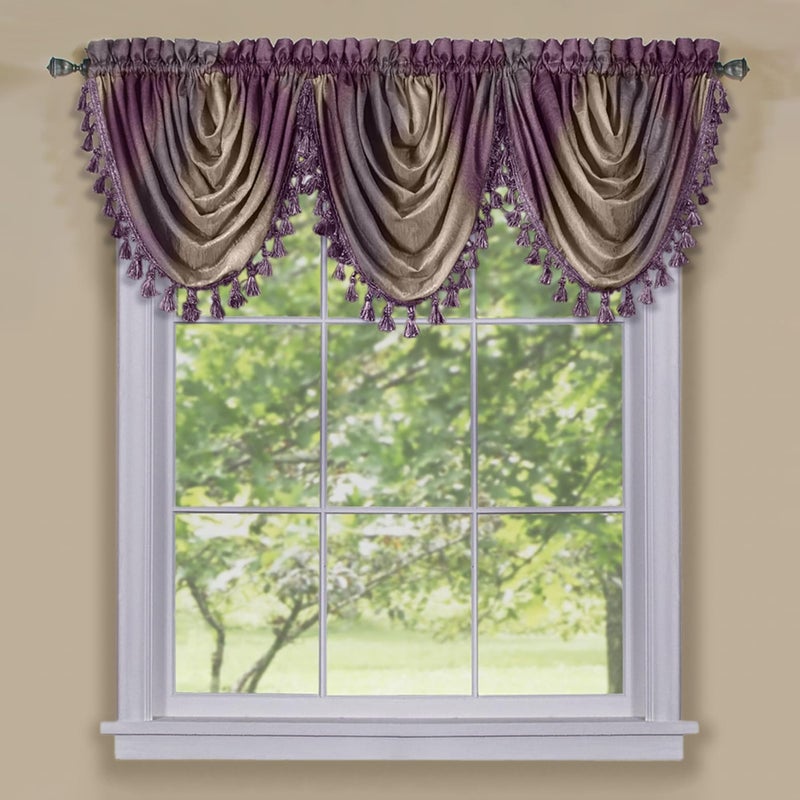 Soft Waterfall Valance Window Curtains  46 Inch Width 40 Inch Length  Ombre Aubergine  Light Filtering Decorative Polyester Drapes for Bedroom Living  Dining Room by Achim Home Decor