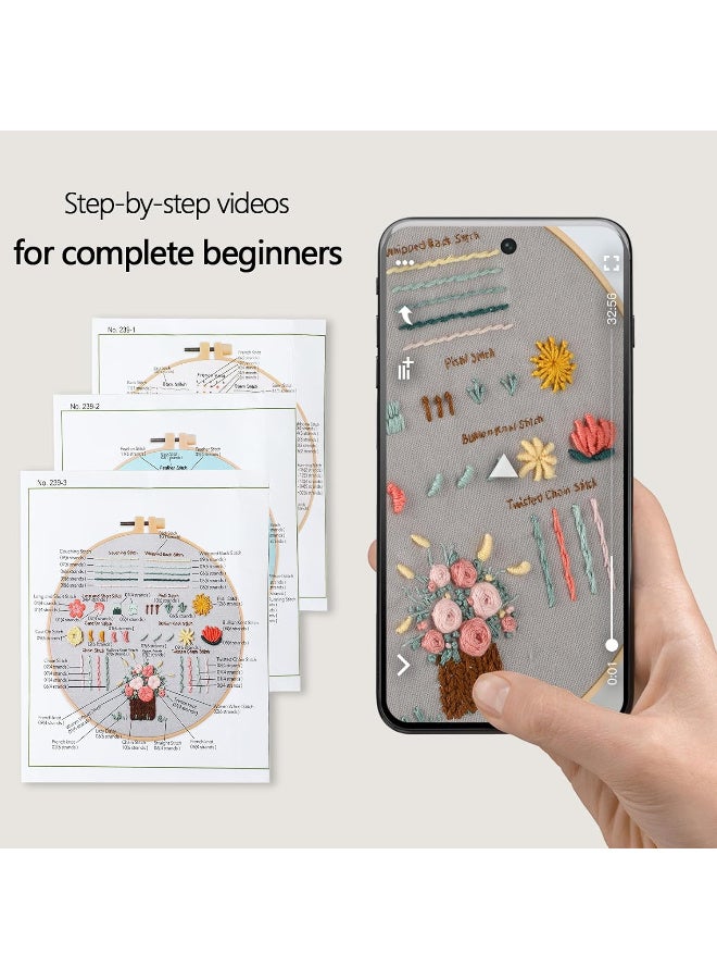 Walpck Beginner Embroidery Kit for Adults, 3 Pack Cross Stitch Kits with Pre-Printed Patterns, Threads, Needles, Learn Stitches with 7.8" Hoop, Video Tutorial, DIY Needlework Craft Gift for Women - Image 2