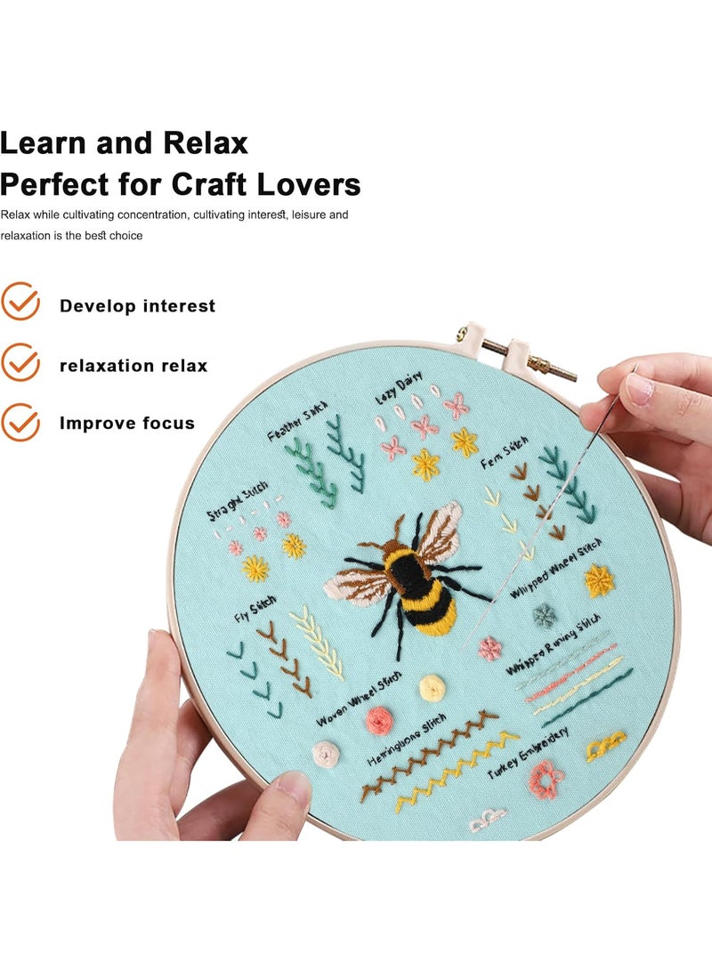Walpck Beginner Embroidery Kit for Adults, 3 Pack Cross Stitch Kits with Pre-Printed Patterns, Threads, Needles, Learn Stitches with 7.8" Hoop, Video Tutorial, DIY Needlework Craft Gift for Women - Image 4