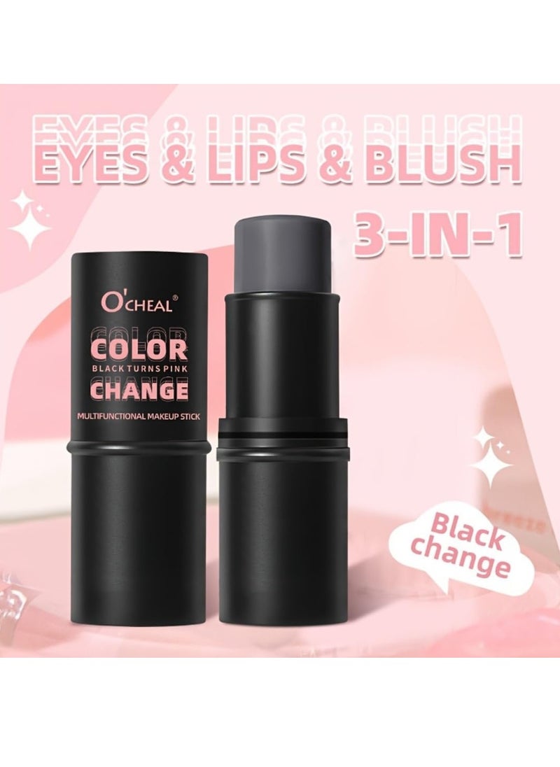 OCHEAL - 3 in 1 Blush Eyeshadow and Lipstick Makeup Stick Multifunctional Eyes Lips and Blush Color Change from Black to Pink Make Up Stick All Skin Color Changing Lipstick Eyeshadow and Blusher Stick - Image 1