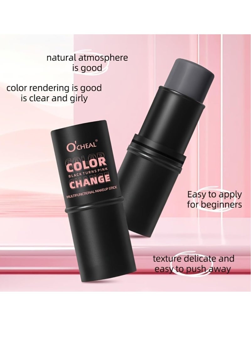 OCHEAL - 3 in 1 Blush Eyeshadow and Lipstick Makeup Stick Multifunctional Eyes Lips and Blush Color Change from Black to Pink Make Up Stick All Skin Color Changing Lipstick Eyeshadow and Blusher Stick - Image 1