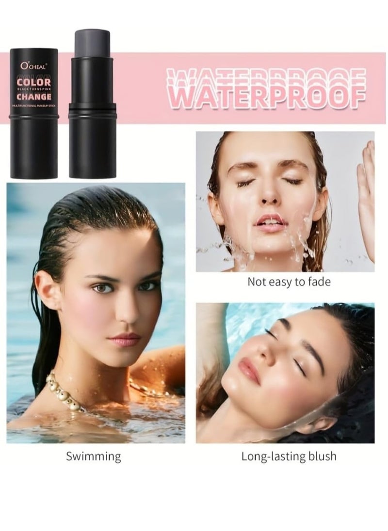 OCHEAL - 3 in 1 Blush Eyeshadow and Lipstick Makeup Stick Multifunctional Eyes Lips and Blush Color Change from Black to Pink Make Up Stick All Skin Color Changing Lipstick Eyeshadow and Blusher Stick - Image 1