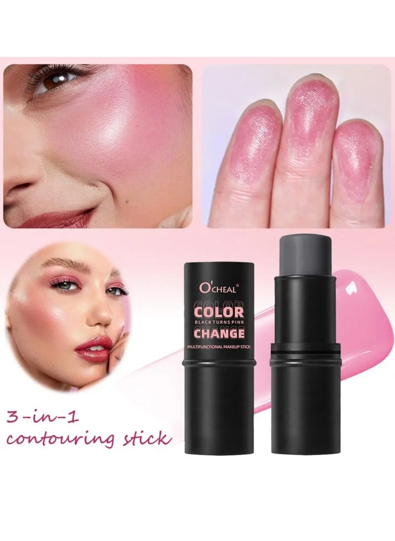 OCHEAL - 3 in 1 Blush Eyeshadow and Lipstick Makeup Stick Multifunctional Eyes Lips and Blush Color Change from Black to Pink Make Up Stick All Skin Color Changing Lipstick Eyeshadow and Blusher Stick - Image 1
