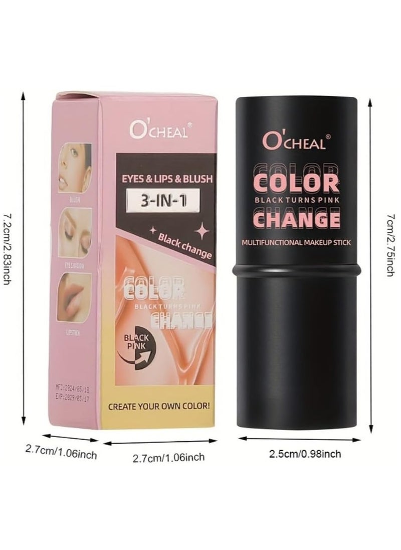 OCHEAL - 3 in 1 Blush Eyeshadow and Lipstick Makeup Stick Multifunctional Eyes Lips and Blush Color Change from Black to Pink Make Up Stick All Skin Color Changing Lipstick Eyeshadow and Blusher Stick - Image 1