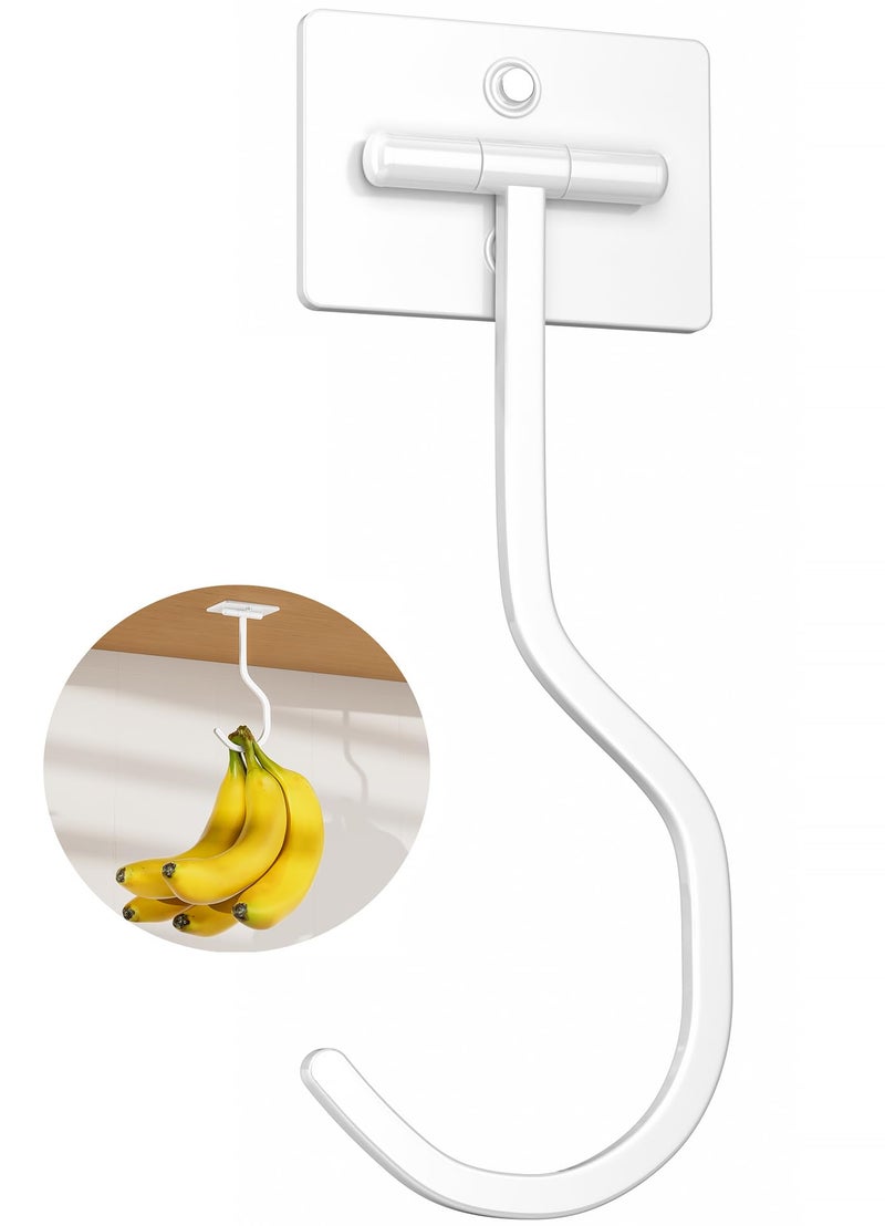 bussdis Banana Hook Under Cabinet: Foldable Banana Hanger Adhesive, Hanging Banana Holder, Stick On, Premium Material, Can Hold 20 Bananas, White - Image 1