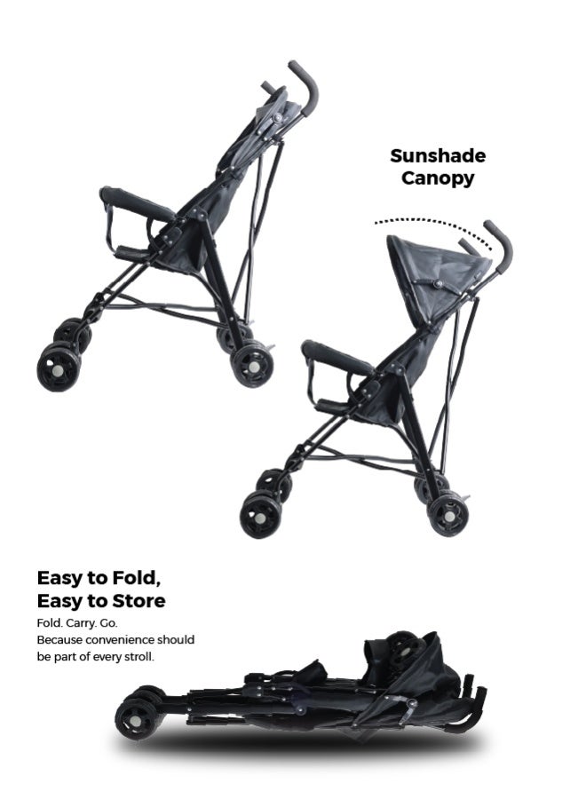 Zenito Ultra-Lightweight 4KG Buggy Stroller - Compact & Portable -Lightest Baby Carrier Buggy  Travel Stroller for Toddler 6m to 3yrs – Compact Pram w/ Extra Wide Canopy, Umbrella Fold - Black - Image 3
