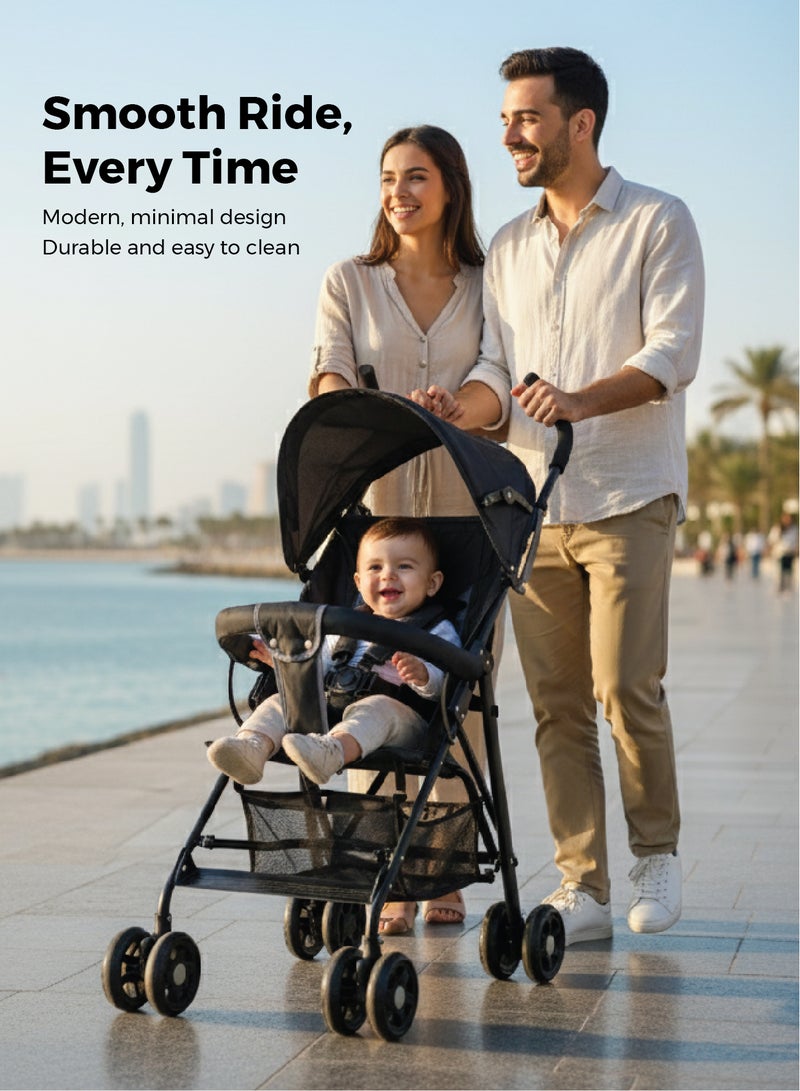 زينيث عربة أطفال خفيفة جدًا – مدمجة وقابلة للحمل للسفر، مناسبة للرضّع والأطفال الصغار، قابلة للطي مع طي بيد واحدة، مزودة بمقعد قابل للإمالة، مصنوعة من قماش قابل للتنفس، بعجلات سلسة، سهلة الحمل – باللون الأسود. - Image 2