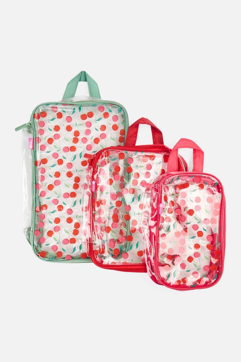 Miamica 3 Piece Graphic Print Packing Cubes, Red - Image 1