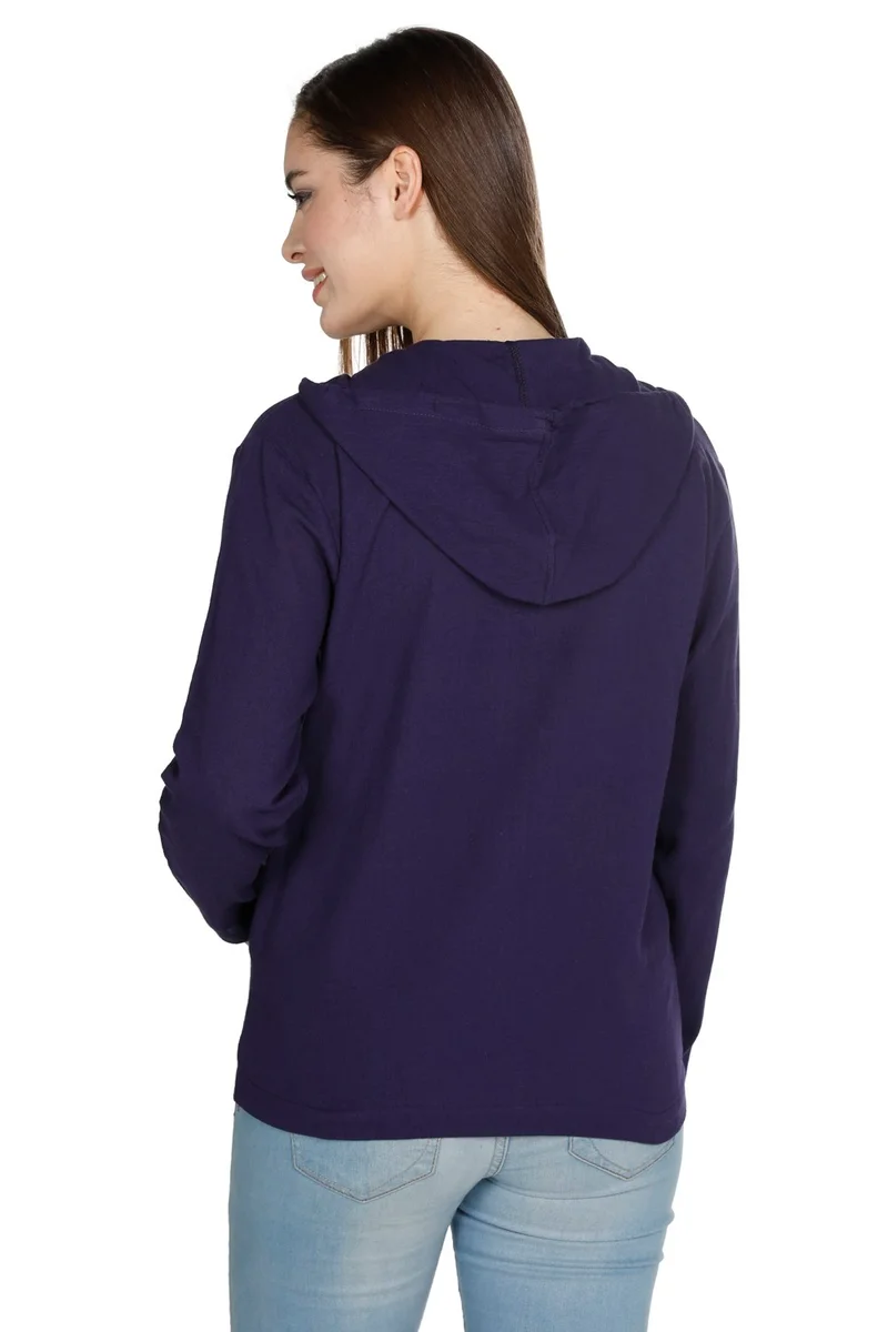 اليش شيل بيزي Long Sleeve Şile Cloth Hooded Blouse Purple Purple