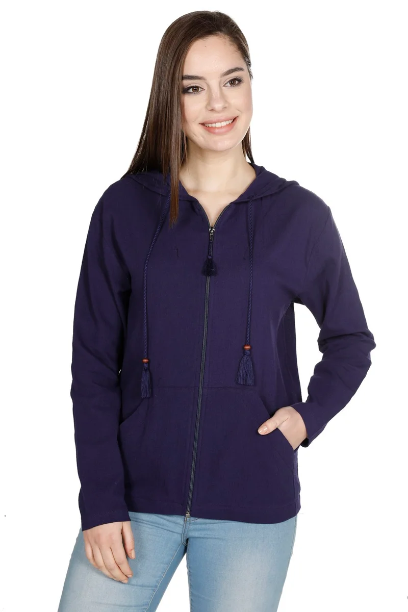 اليش شيل بيزي Long Sleeve Şile Cloth Hooded Blouse Purple Purple