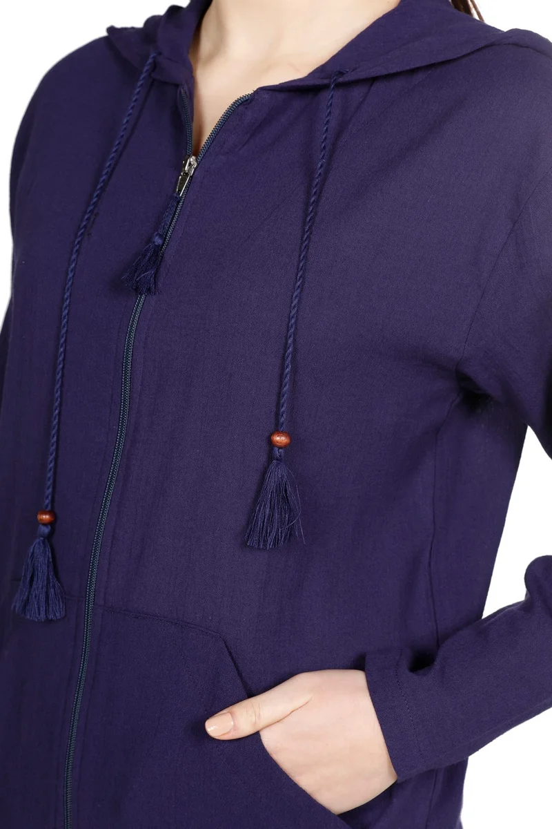 اليش شيل بيزي Long Sleeve Şile Cloth Hooded Blouse Purple Purple