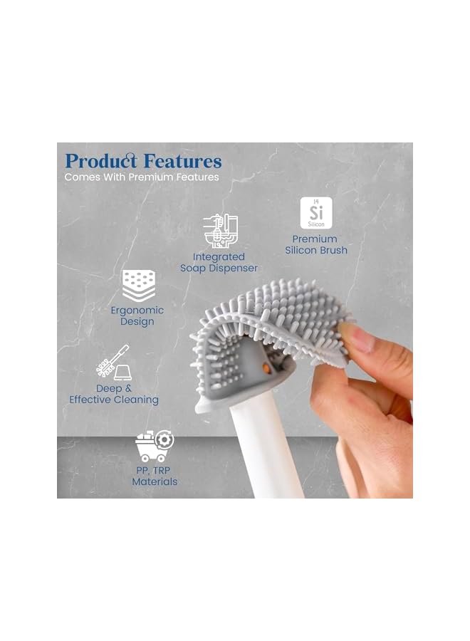 promass Toilet Brush, Silicone Toilet Brush and Holder, Flexible Toilet Bowl Brush Head with Ventilated Holder, Wall Mounted Compact Toilet Brush Set for Bathroom Cleaning - Image 4