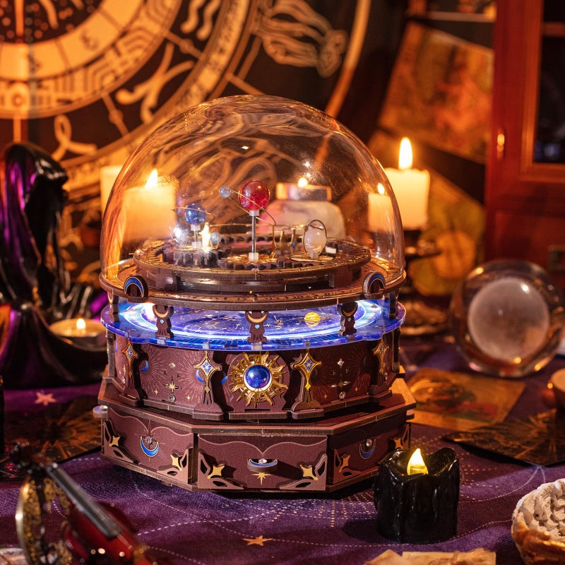 MU 3D Wooden Puzzles The Planisphere Rotating World Globe Puzzles Llluminated Led Light Craft Work, USB Rechargeable DIY Assembly Building Kit for Adults, Music Box DIY Set Birthday Gifts Home Decor - Image 3