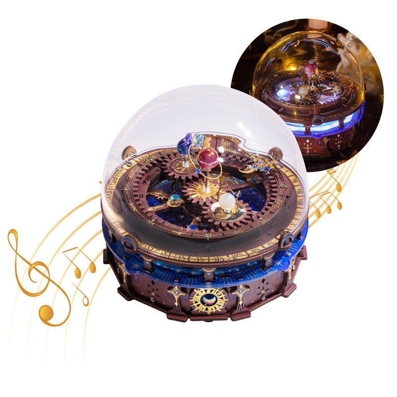 MU 3D Wooden Puzzles The Planisphere Rotating World Globe Puzzles Llluminated Led Light Craft Work, USB Rechargeable DIY Assembly Building Kit for Adults, Music Box DIY Set Birthday Gifts Home Decor - Image 1