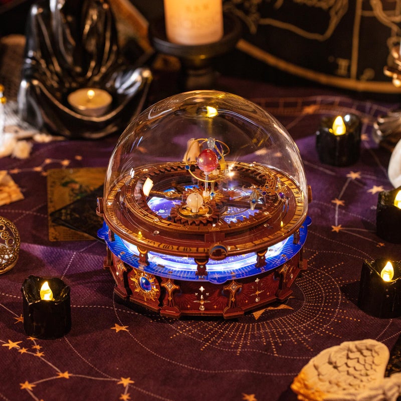 MU 3D Wooden Puzzles The Planisphere Rotating World Globe Puzzles Llluminated Led Light Craft Work, USB Rechargeable DIY Assembly Building Kit for Adults, Music Box DIY Set Birthday Gifts Home Decor - Image 2