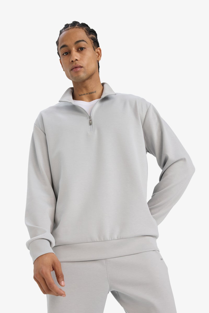 DeFacto Grey Man DeFactoFit Standard Fit Printed Sweatshirt Casual - Image 1