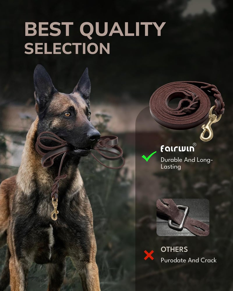 FAIRWIN Braided Leather Dog Leash 6 Foot - Dog Training Leash for Large Medium Small Dogs (Brown, S:1/2" x 6ft) - Image 5