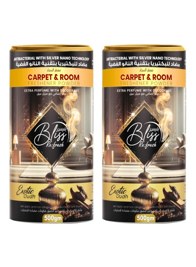BLISS Fresh Carpet Cleaning Powder & Room Freshener 2x500g | Exotic Oudh Scent | Antibacterial Silver Nano Technology | Carpet Deodorizer & Upholstery Odor Remover Pack of - Image 1